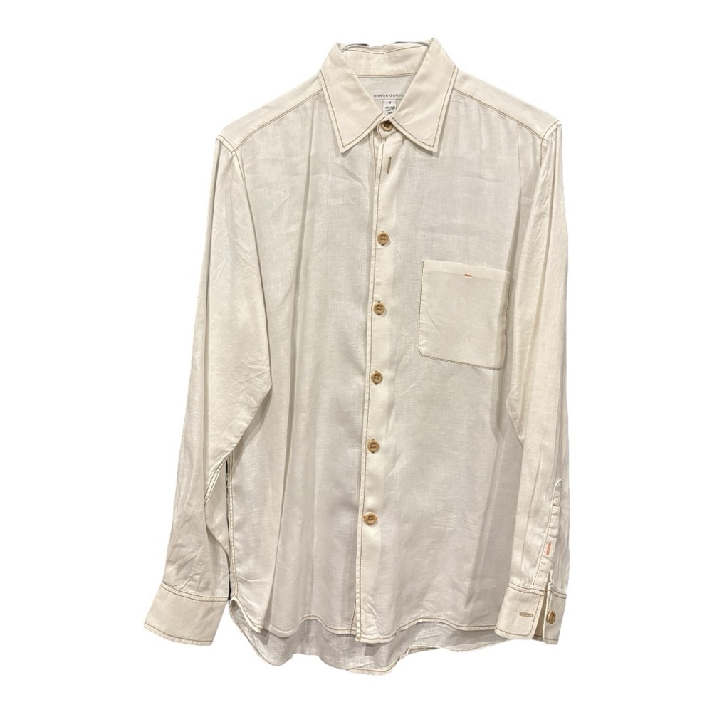 Martin Gordon 100% Linen Button-Down Shirt Cream Long Sleeve Size M H4